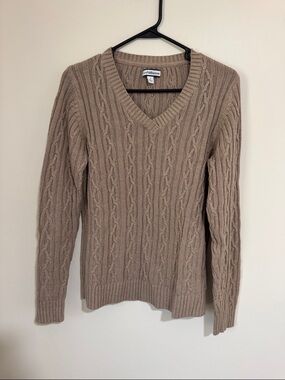 croft & barrow Taupe Cable Knit V-Neck Sweater